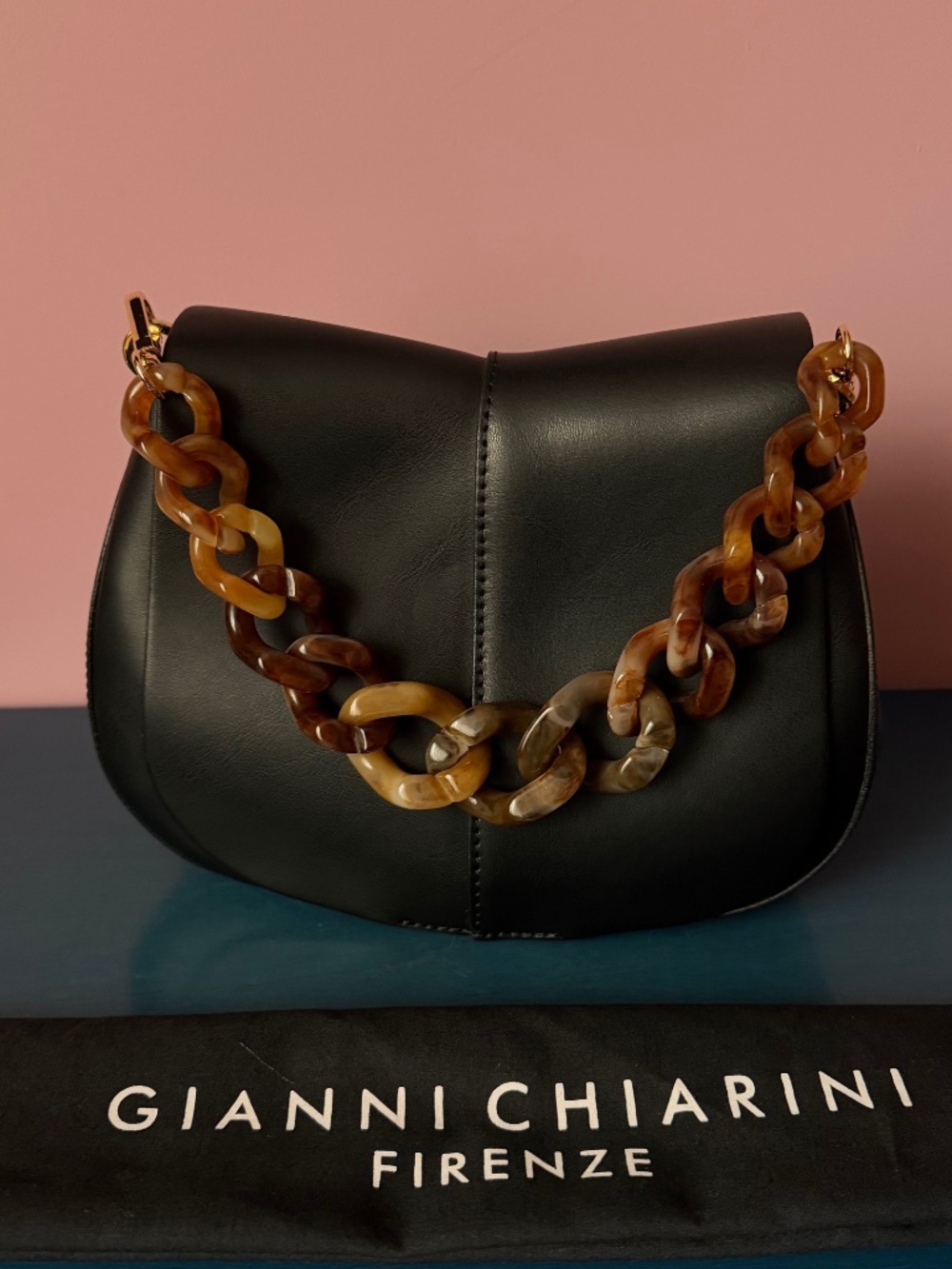 $550 GIANNI CHIARINI Firenze Helena Round Medium Bag Black Leather EUC